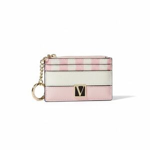 Victoria's Secret Pink and Cream Striped Mini Card Case with Gold Hardware